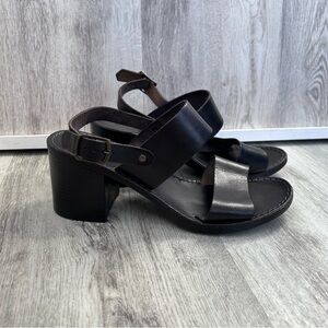 Seychelles Leather Slingback Block Heel Sandals Women 9.5 black minimalist Italy